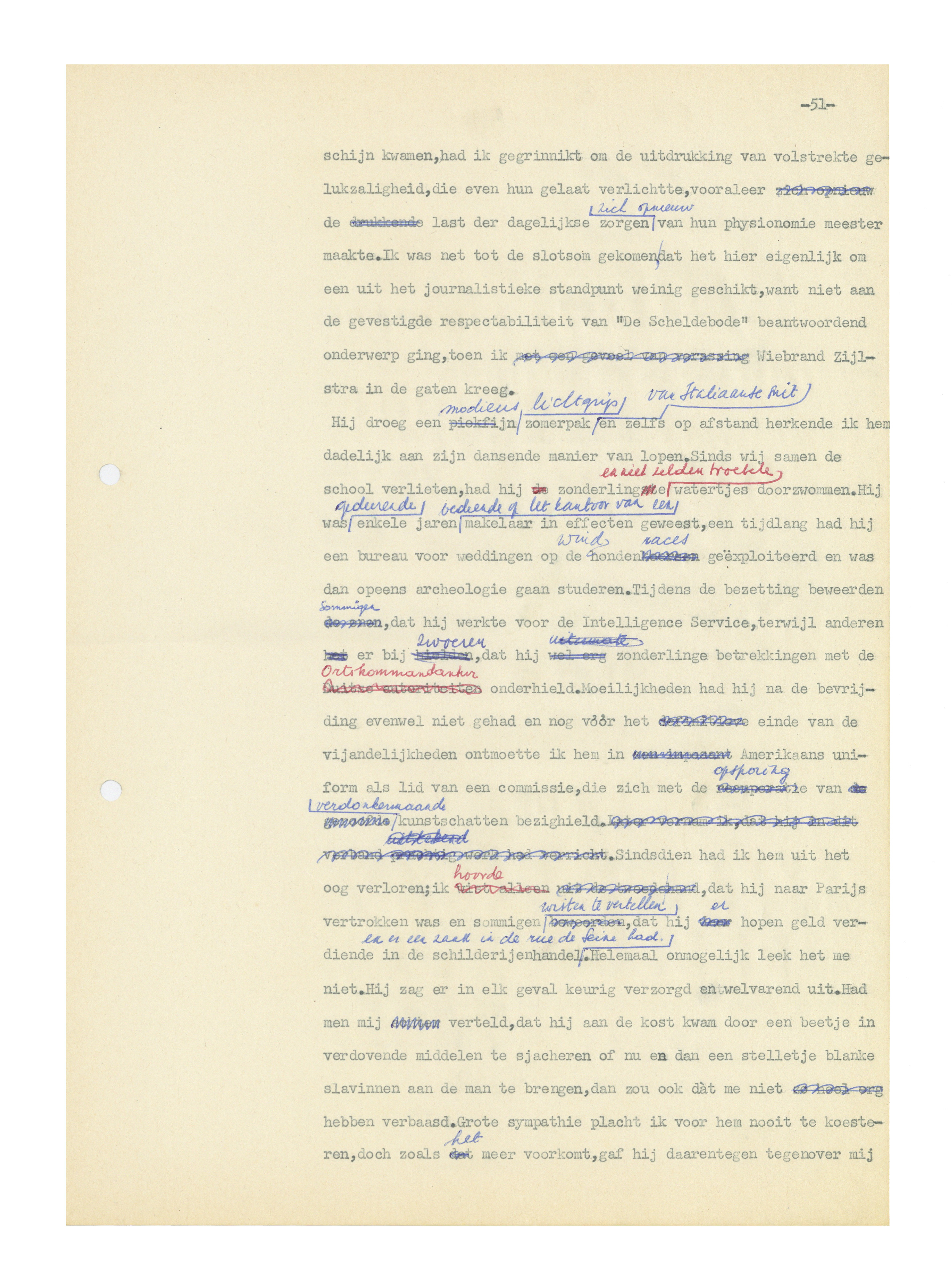 Pagina uit het typoscript (1958-59) van 'De komst van Joachim Stiller'