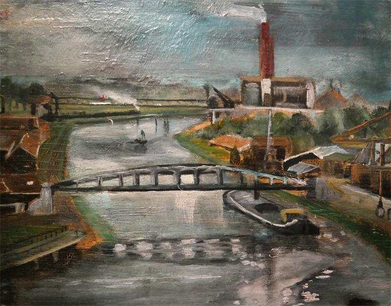 Schilderij door Louis Paul Boon, ‘Zicht op de Dender’, 1937 Schilderij door Louis Paul Boon, ‘Zicht op de Dender’, 1937