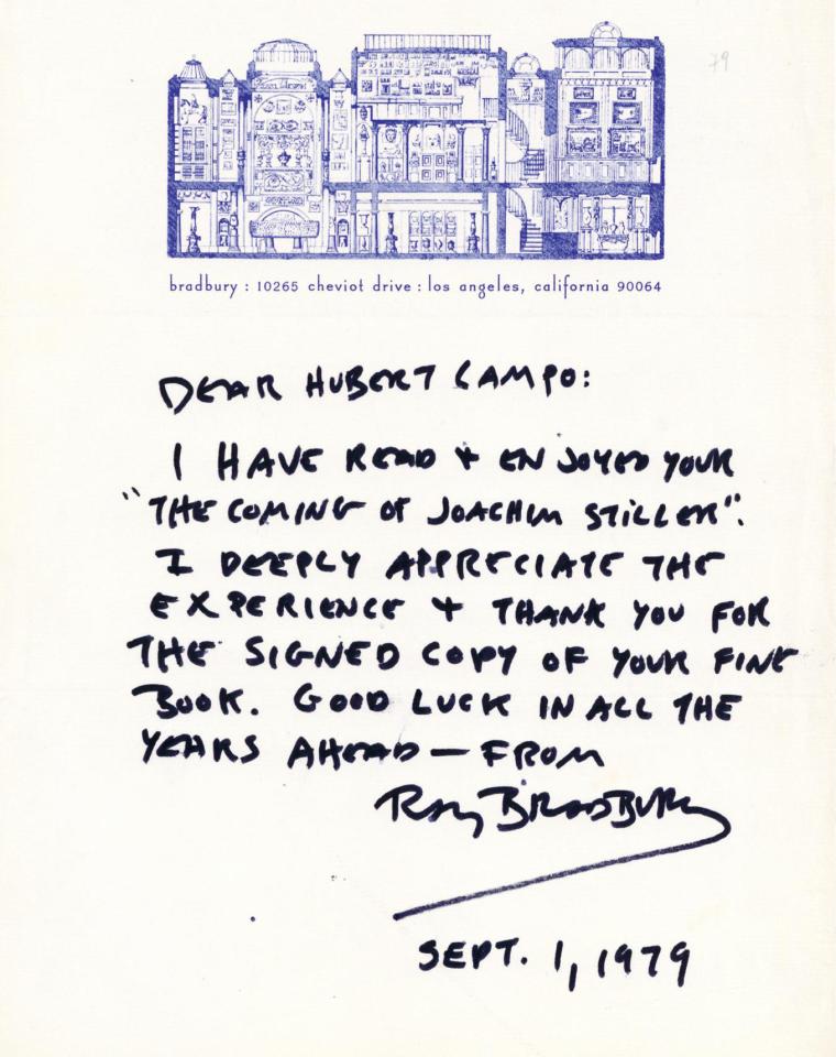 Brief van Ray Bradbury aan Hubert Lampo, 1979