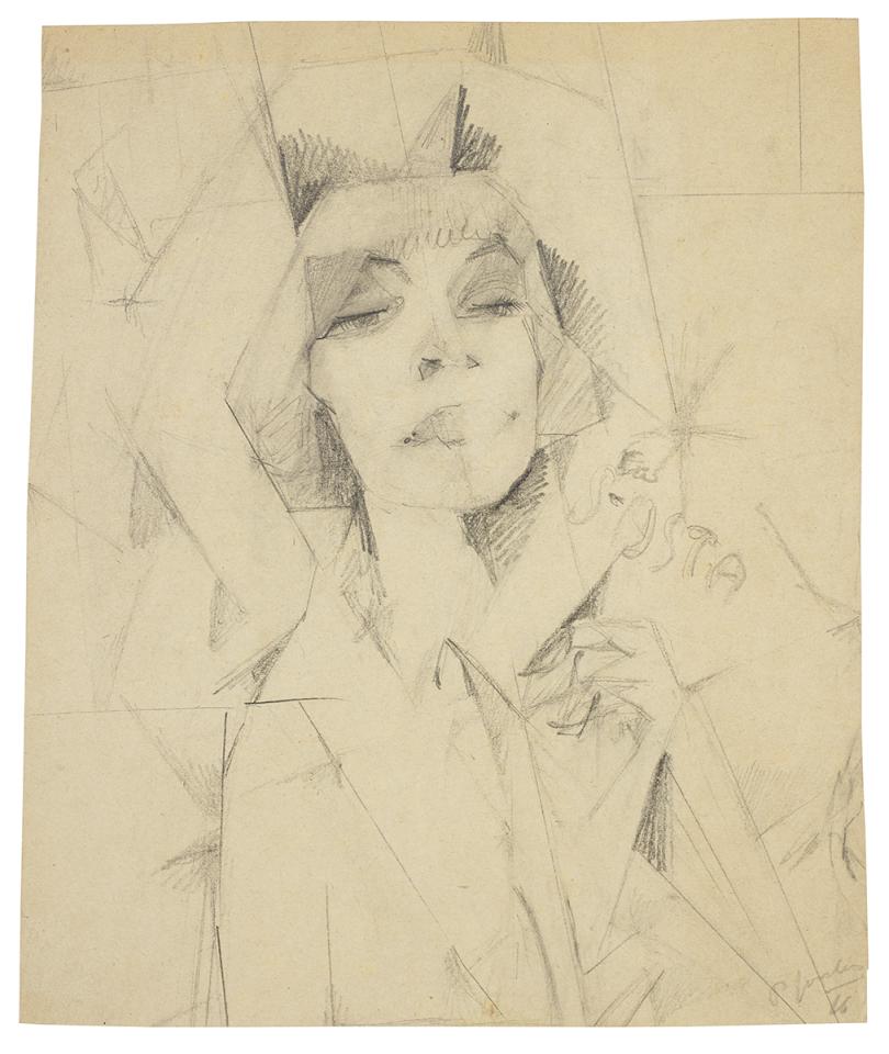 Tekening van de filmster Asta Nielsen door Paul Joostens