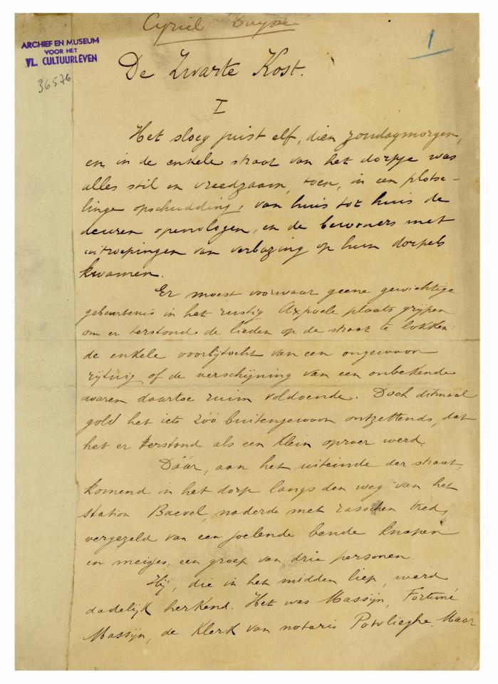 handschrift 'de zwarte kost' - Cyriel Buysse