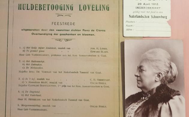 Programma en toegangskaart van de huldebetoging ter ere van Virginie Loveling