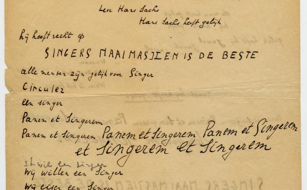 Pagina uit het handschrift van ‘Huldegedicht aan Singer’, 1921