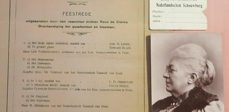 Programma en toegangskaart van de huldebetoging ter ere van Virginie Loveling