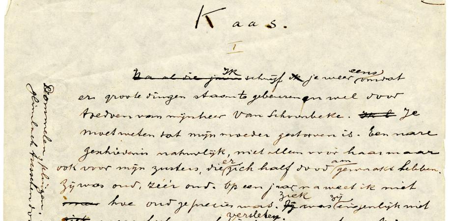 De eerste pagina van de novelle 'Kaas' van Willem Elsschot